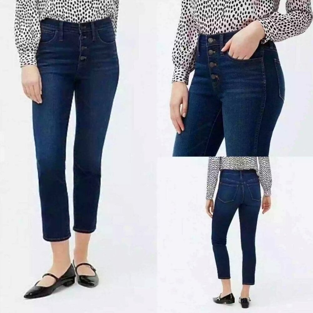 J. CREW 10” High Rise Skinny Cropped Stretch Raw Hem Blue Jeans Denim Size 28P